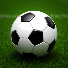 Fototapeta premium classic black and white soccer ball on a green field