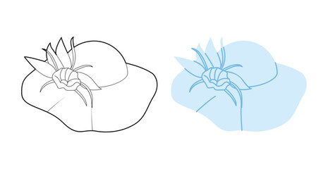 Floppy Hat Church with flower decor. Dress Summer Race Derby Head Fashion accessory cap with floppy wide brim clothing technical illustration. Vector headgear flat template CAD mockup sketch isolated