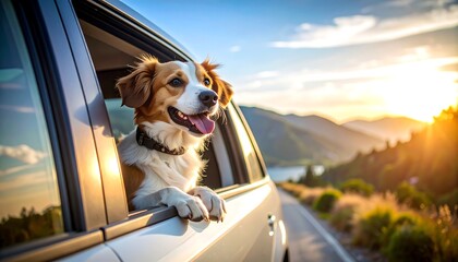 Dog enjoying scenic road trip