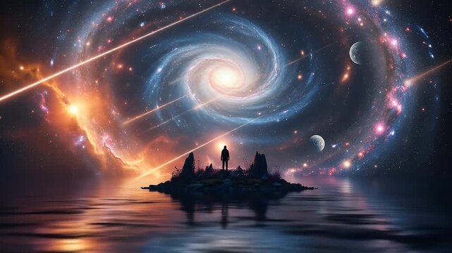 Infinity sign with moving stars and space background