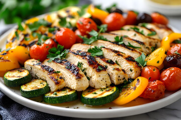 Healthy grilled chicken and greens.
