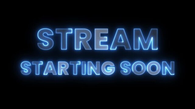 STREAM STARTING SOON, neon glowing text animation. Perfect for intros, call-to-action scenes, startup messages, or motivational content. Bright and energetic design with flickering neon light effect. 