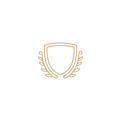 gold shield frame emblem logo with line art design style