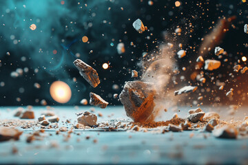 Pieces of rock exploding in the air