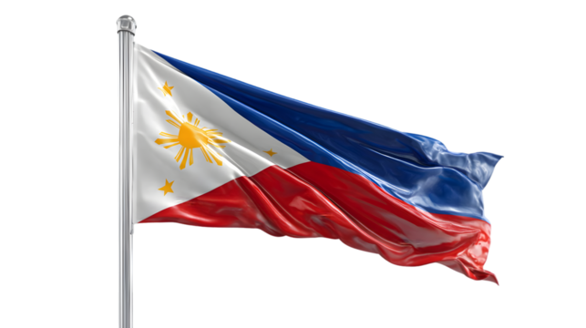 A philippines flag waving on a silver pole against a black background in a patriotic display of nation