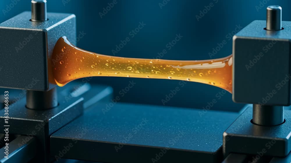 Poster bioengineering innovation material testing with elastic polymer stretched between clamps precise mec