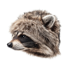 Raccoon Profile: A detailed portrait of a raccoon showcases its distinctive facial features and fluffy fur, capturing the animal's natural beauty and intrigue.