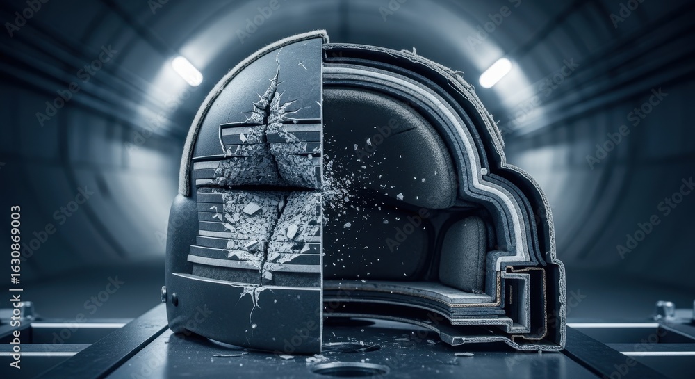 Poster crosssectional imaging of a ballistic helmet tested in tunnel environments focusing on internal dama