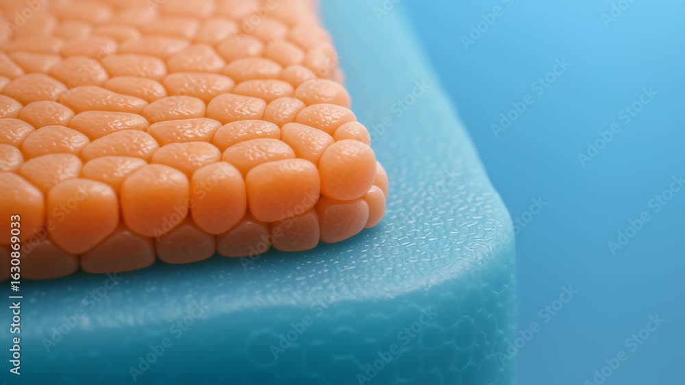 Poster bio innovation engineering materials close up orange blue foam texture pattern hexagonal cells advan