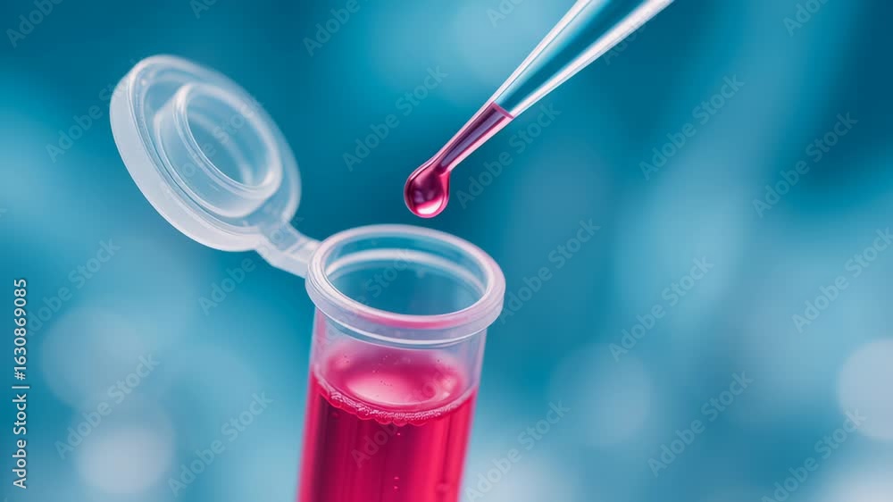 Aufkleber bio innovation in laboratory science with pipette dropping liquid into test tube for advanced resear