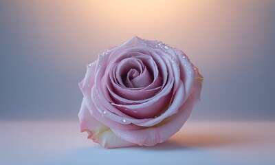 Close-up of a pink rose with water droplets on a soft gradient background