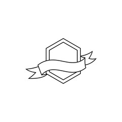 ribbon logo with hexagonal frame in line art design style