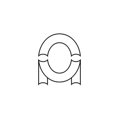 ribbon logo with circle frame combination in line art design style