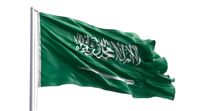 A vivid image showcasing the saudi arabian flag gracefully waving against a black background outdoors