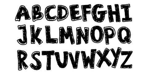 alphabet, doodle funny playful font. Hand drawn scribble kid marker. School wax crayon abc cute kindergarten handwriting playful letters. Pencil children font vector illustration