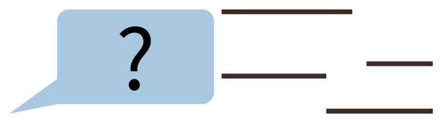 Blue speech bubble with question mark and three horizontal lines portraying dialogue, clarity, and inquiry. Ideal for communication, discussion, messaging, information sharing, problem-solving