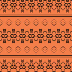Thai Pixel Damask Tribal Seamless Pattern in Terracotta and  Black