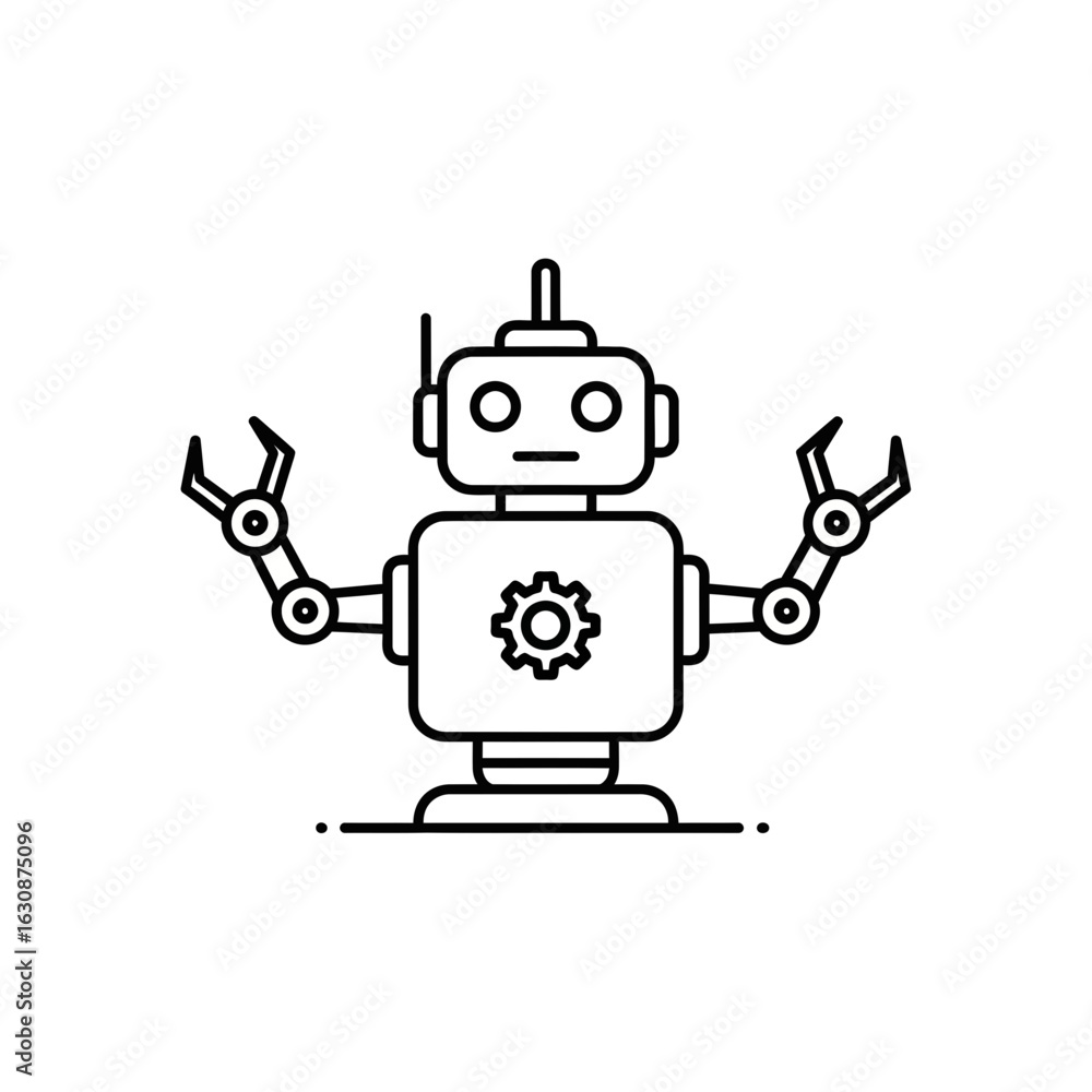 Poster modern robot illustration with mechanical arms ready for action, perfect for tech, ai, automation, a