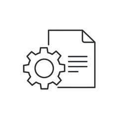 Modern gear icon paired with document represents settings, configuration, data processing, and business solutions for streamlined efficiency