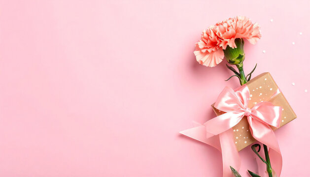 カーネーションの花。コピースペース。母の日イメージ。Carnation flowers. Copy space. Mother's Day image.