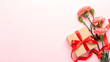 カーネーションの花。コピースペース。母の日イメージ。Carnation flowers. Copy space. Mother's Day image.