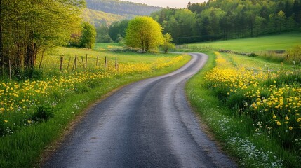 Fototapeta premium A road with a yellow field on the side