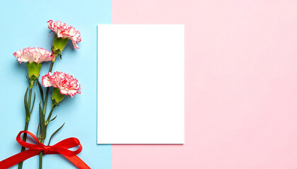 カーネーションの花。コピースペース。母の日イメージ。Carnation flowers. Copy space. Mother's Day image.