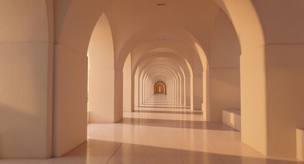 Serene Archway Corridor in Soft Beige Hues