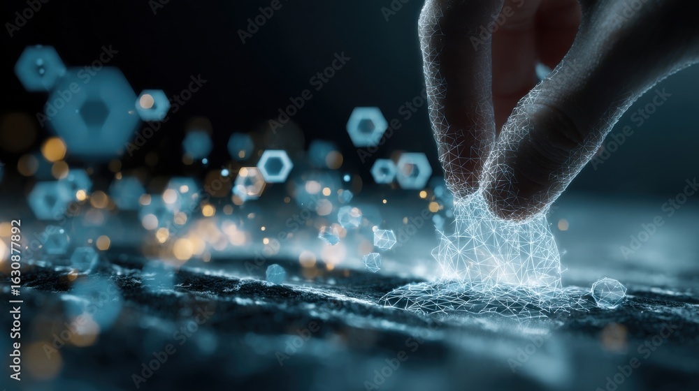 Poster closeup of a hand applying a selfhealing polymer coating to a surface with the texture of the liquid