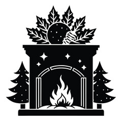 christmas fireplace silhouette vector logo icon isolated