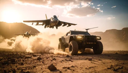 Fototapete Fahrzeug Military vehicles in desert  © Alisha