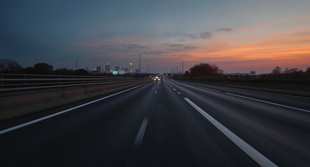 Fototapeta premium Twilight Highway View of City Skyline at Dusk