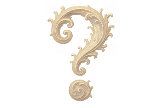 Golden floral question mark unfolding elegant vintage pattern, conveying intricate design with mysterious aesthetic appeal