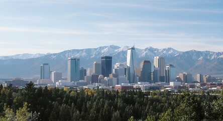 Fototapeta premium Cityscape of Salt Lake City with Snowy Mountain Range