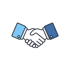 Flat design handshake icon with bold outlines and contrasting light and dark blue cuffs. PNG Transparent Background