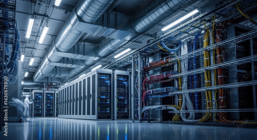 Poster industrialgrade ventilation and wiring systems integrated into an ai supercomputer build floor suppo