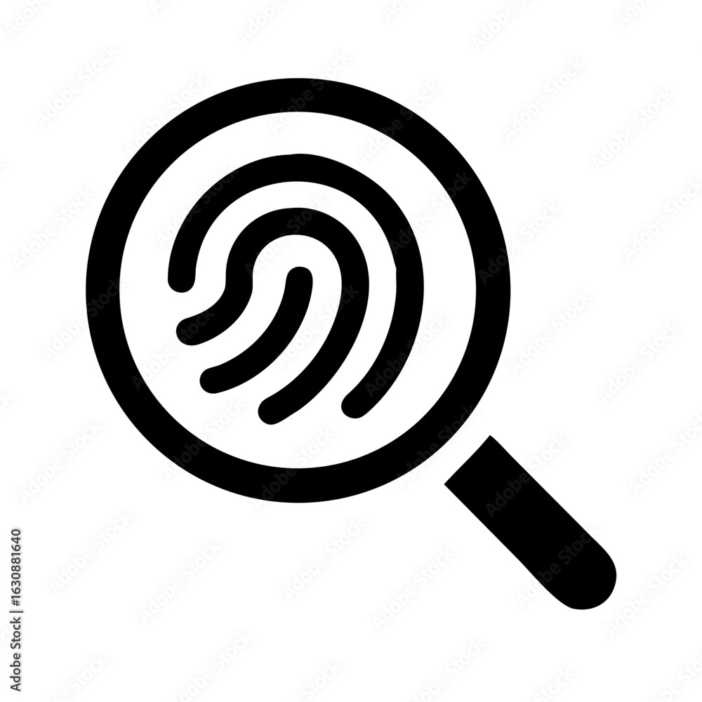 Poster fingerprint identification security investigation magnifying glass forensic science search icon vect