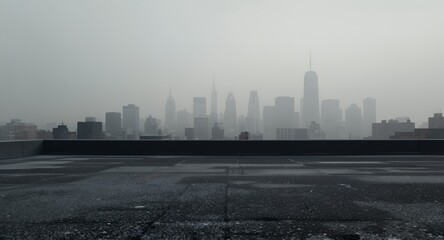 Foggy Cityscape Viewed from a Rooftop
