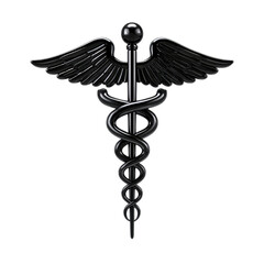 Photo of black caduceus symbol representing medicine and healthcare on a clean transparent background for easy use