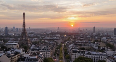 Parisian Sunset: Eiffel Tower and Cityscape at Golden Hour