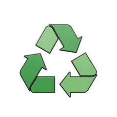 Threedimensional green recycling symbol with beveled arrows and a bold black outline. PNG Transparent Background