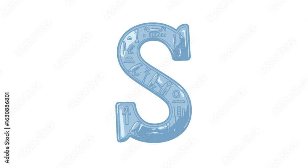 Poster letters of the alphabet letter s with egyptian hieroglyphs alphabet font character vector graphic de
