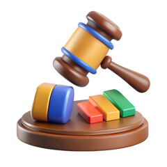 3D Render of a Gavel and Podium with a Bar Chart, a Concept for Judgment, Auction, or Legal Decision