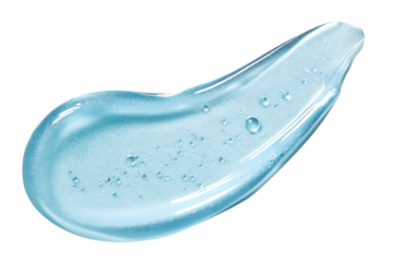 Blue transparent skincare gel texture with air bubbles, cosmetic cream smear for moisturizing and hydrating product design, isolated on white background for beauty and skincare ads

