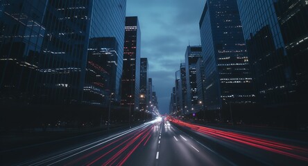 Fototapeta premium Night Cityscape with Blurry Car Trails