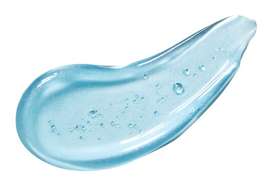 Blue transparent skincare gel texture with air bubbles, cosmetic cream smear for moisturizing and hydrating product design, isolated on white background for beauty and skincare ads

