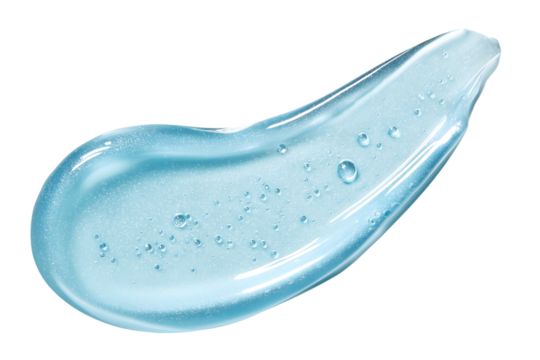 Blue transparent skincare gel texture with air bubbles, cosmetic cream smear for moisturizing and hydrating product design, isolated on white background for beauty and skincare ads

 - Powered by Adobe