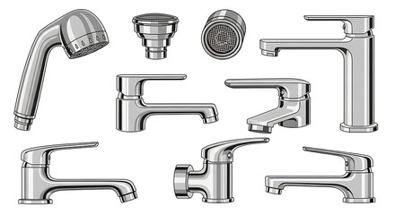 Fototapeta premium Plumbing Faucet Nozzles – Vector Set of Bocais