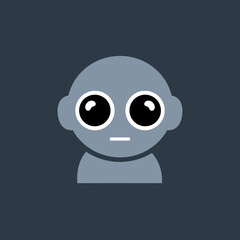 Cartoon character with large eyes and small mouth on a dark background.