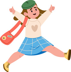 Joyful Girl Jumping with Bag
